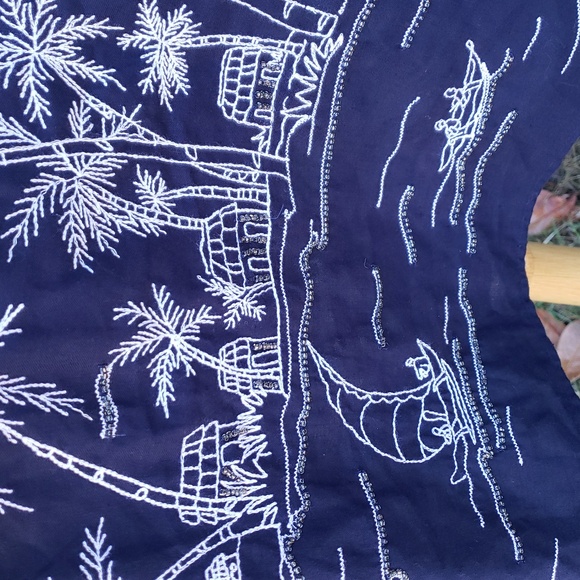 Talbots Embroidered Navy Blue Palm Tree Print Women's TunicTop XL - Picture 3 of 11